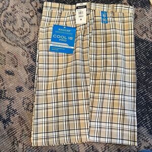 Haggar tan plaid shorts Big and Tall stretch shorts